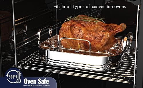 Cooks Standard Stainless Steel Roaster Pan with V-Shaped Rack, Inner 14-Inch x 11-Inch; Edge 15-Inch x 12-Inch; Turkey Roasting Pan Bakeware for Oven, Rectangular