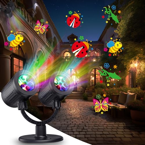 Toodour LED Projector Lights Indoor Outdoor, Double Head Dynamic Wall Lights Projector with Timer, Waterproof Indoor Outdoor Decorations Light for Garden Yard Home Window Wall Decor