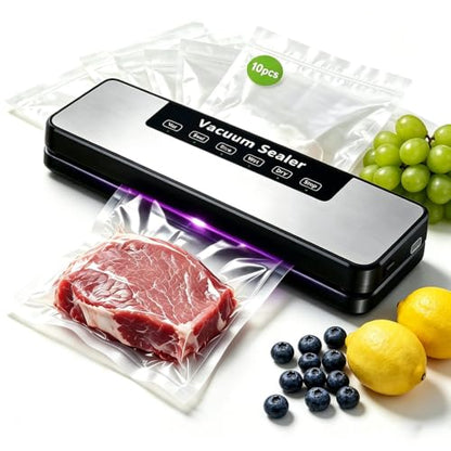 Food Vacuum Sealer for Kitchen Storage, Meal Prep, and Keeping Food Fresh,Automatic food freshness-preserving machine, 85 kPa strong suction power,Comes with 10 bags