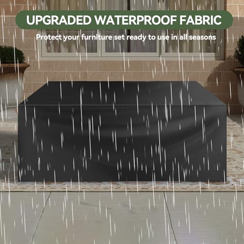 Aoxun 8 Piece Outdoor Patio Furniture Set 7 Seats, Outdoor Sectional with Thick Waterproof Cushions, Patio Conversation Sets for Garden,Backyard, Porch, Balcony, Deck, Black & Blue