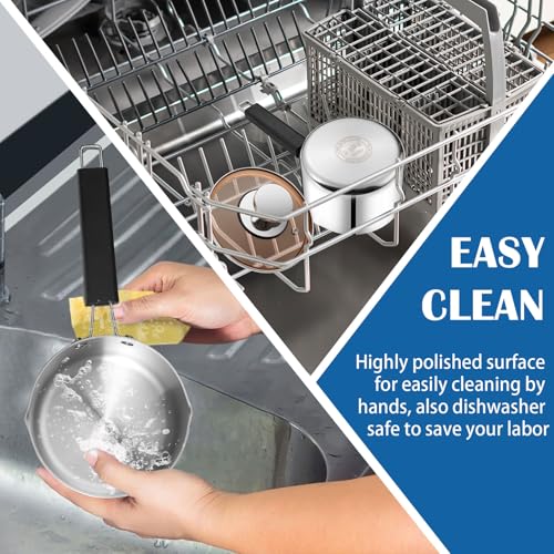 P&P CHEF 1 Quart Sauce Pan and Pot with Lid, Tri-Ply Stainless Steel Saucepan Cookware for Induction & Multi Stoves, Heat-proof Handle & Visible Glass Lid, Dishwasher Safe