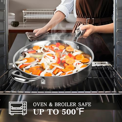 EWFEN Stainless Steel Cookware Set, 3 Ply 17 Piece Stainless Steel Pot and Pan Set, Oven Dishwasher Safe | Induction Compatible Frying Pans, Saucepans, Saute Pan & Stock Pot, PFOA, PTFE & PFOS Free