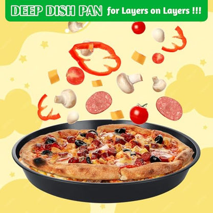 AKOLAFE 4 Pack Deep Dish Pizza Pan 12 Inch Pizza Pan for Oven Large Non Stick Pizza Plates Set Round Pizza Baking Sheet Nonstick Carbon Steel Pizza Sheet Personal Metal Pizza Trays for Serving Cooking