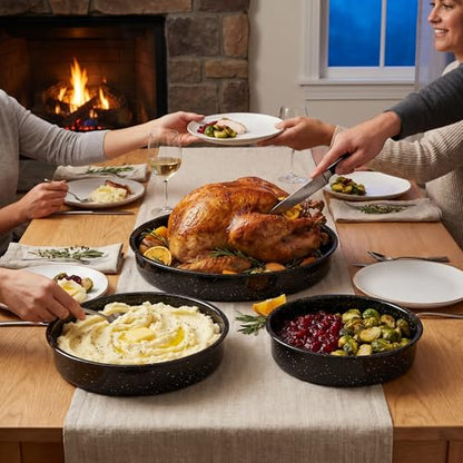 3-Pack Enamel Roasting Pan Set Round Deep Baking Pans Oven Trays10"/12"/14" Cake Pans High Performance Non-Toxic Pizza Pan Cookie Baking Sheets Oven Trays For Cooking Merry Christmas Gift for Mom