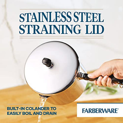 Farberware Classic Series Stainless Steel Straining Sauce Pan with Lid, 3-Quart Sauce Pan With Pour Spout