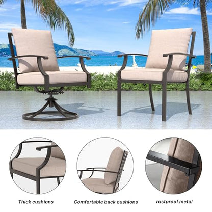 RTDTD 9 Pieces Outdoor Patio Dining Set,Patio Table and Chairs Metal Outdoor Patio Furniture Set with Umbrella Hole,Dining Table Set with 8 Swivel Chairs for Deck,Backyard and Garden,Brown