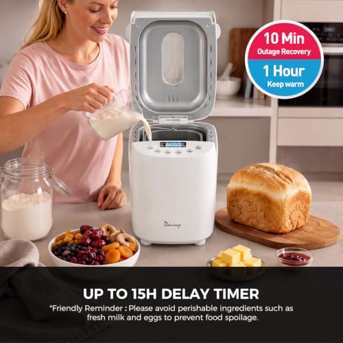 Davivy Bread Maker Machine 3LB with 2 Dough Kneading Paddles,15-in-1 Automatic Large Capacity Bread Machine Nonstick Bowl For Bread, Jam& Yogurt, 3 Loaf Sizes and 3 crust settings（silver，1.5kg）