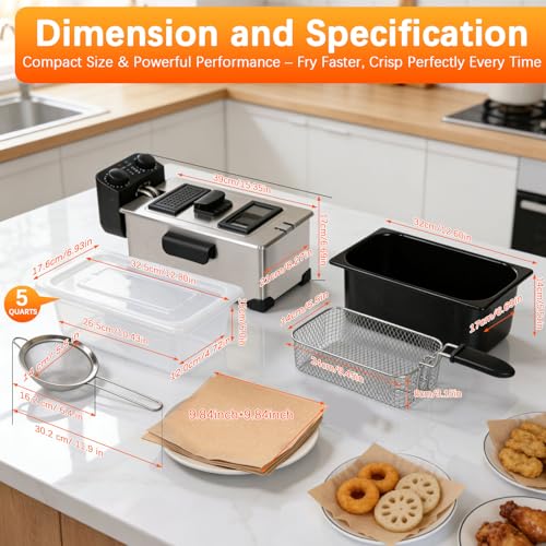 CATTLEMAN Deep Fryer with Oil Filtration, 1600W, 3L, Stainless Steel