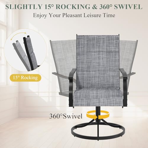 DSNAPE 7 Pieces Patio Table and Chairs Set, 63" Metal Dining Table with Umbrella Hole, 6 High Back Textilene Swivel Chairs, Dining Table Set for 6, Outdoor Furniture for Porch Deck Yard Balcony, Grey