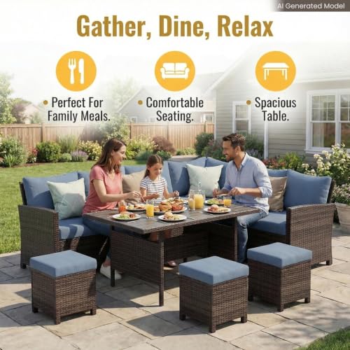 Wisteria Lane 7 Piece Patio Furniture Set, Patio Sectional for All Weather