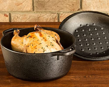 Lodge Cast Iron Dutch Oven 5 Quart - Loop Handle Cooking Vessel - Even Heat Retention - Oven-Safe, Versatile Pot