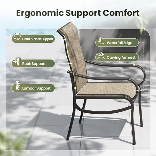 PHI VILLA 5 Pcs Patio Dining Set for 4, Round Metal Table & Mesh Chairs