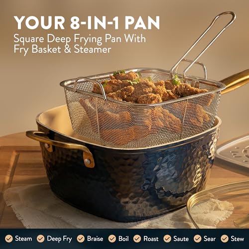 Gotham Steel Hammered 20Pcs Ceramic Cookware Set, Induction Pots and Pans Set Non Stick with Deep Fry Pan, Steamer, & Bakeware, Non Toxic PFOA PFOS Free, Oven & Dishwasher Safe