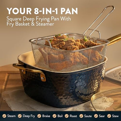 Gotham Steel Hammered 20Pcs Ceramic Cookware Set, Induction Pots and Pans Set Non Stick with Deep Fry Pan, Steamer, & Bakeware, Non Toxic PFOA PFOS Free, Oven & Dishwasher Safe