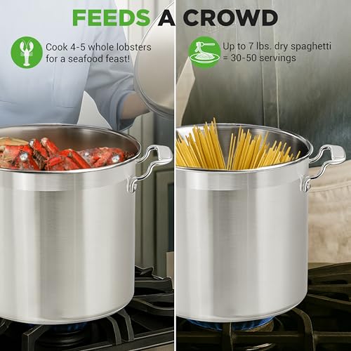 NutriChef Stainless Steel Stock Pot with Lid, 24 Quart Large Stock Pot with Lid for Soup & Stews, Heavy Duty Stainless Steel Cookware, Induction Base, Ergonomic Handles, Polished 18/8