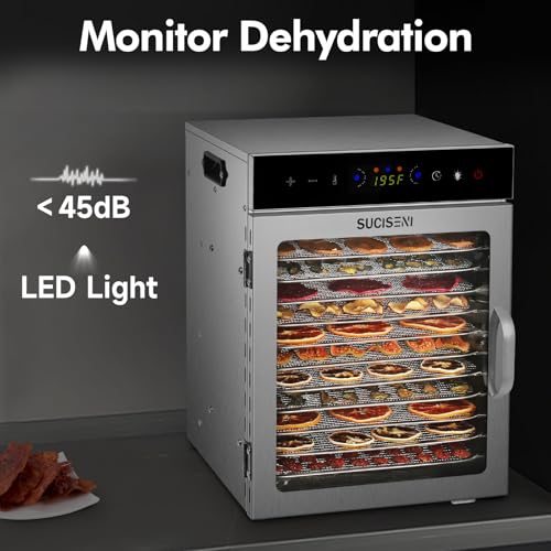Food Dehydrator Machine 12 Stainless Steel Trays 1000W Meat Dehydrator for Home Use, 24H Timer & 195℉ Temperature Control Food Dryer for Jerky Fruit Herbs Mushroom Dog Treats