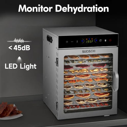 Food Dehydrator Machine 12 Stainless Steel Trays 1000W Meat Dehydrator for Home Use, 24H Timer & 195℉ Temperature Control Food Dryer for Jerky Fruit Herbs Mushroom Dog Treats