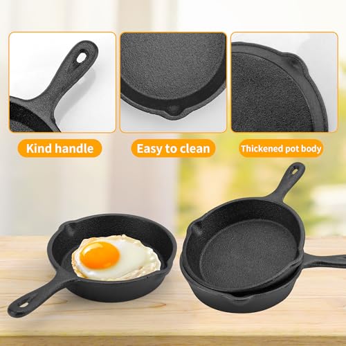 KEJJNYER 4 Pack Cast Iron Skillet 6 Inch, Nonstick Small Cast Iron Skillet, Black Small Frying Pan for Indoor and Outdoor Restaurant Kitchen
