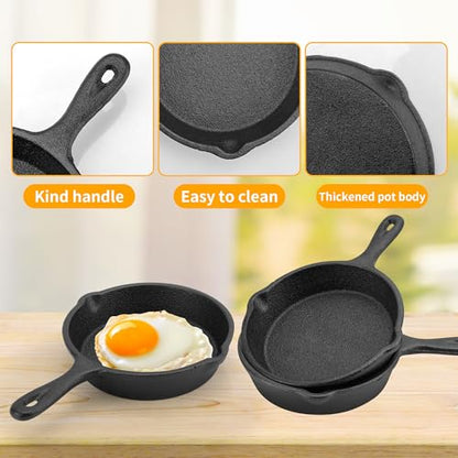 KEJJNYER 4 Pack Cast Iron Skillet 6 Inch, Nonstick Small Cast Iron Skillet, Black Small Frying Pan for Indoor and Outdoor Restaurant Kitchen