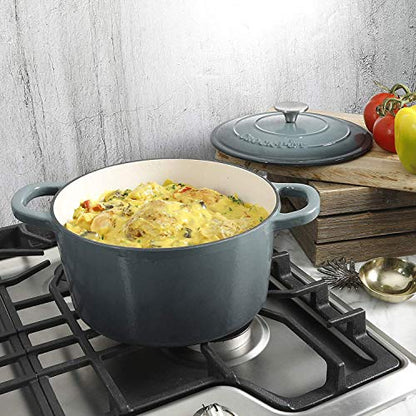 Crock Pot Artisan 5-Quart Round Enameled Cast Iron Dutch Oven – Slate Gray, Heavy-Duty Cookware for Slow Cooking, Roasting, Baking with Lid