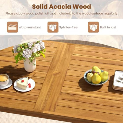 Tangkula 6 Pieces Patio Dining Table Set, 63” Rectangle Acacia Wood Table with Umbrella Hole and 4 Cushioned Armchairs and Backless Bench, Outdoor Dinette Furniture for Garden Yard Kitchen