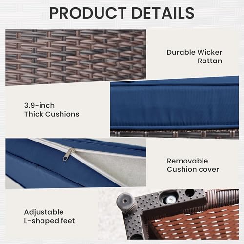 RTDTD 13 Pieces Outdoor Patio Furniture Set,Outdoor Sectional Furniture with 43" 55000 BTU Gas Propane Fire Pit Table,PE Rattan Wicker Patio Conversation Set with 10 Thickened Cushions,Navy Blue