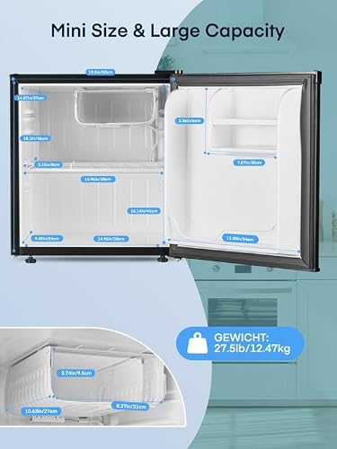 FOHERE Mini Fridge with Freezer, 1.6 Cu.ft Compact Small Drinks Refrigerator for Bedroom Single Door, Energy Saving 7-Level Adjustable Thermostat Dorm Fridge, for Apartment, Black