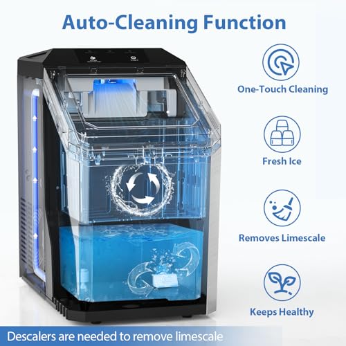 Aeitto Nugget Ice Maker Countertop, 55lbs/Day, Large Capacity Chewable Ice Maker, Rapid Ice Release in 5 Mins, Self-Cleaning with Stainless Steel Housing Ice Machine for Home Office and Party, Silver