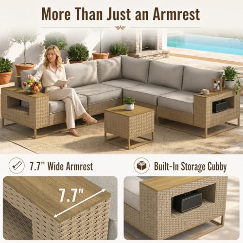 Outdoor Patio Furniture Set, PE Wicker Sectional Sofa with Thick Cushions