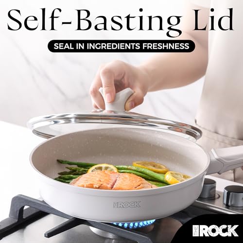 THE ROCK SOHO 8-Inch Non Stick Frying Pan with Lid–Nothing Sticks, Never Warps, Lasts Longer, Ceramic Non Toxic Skillet with Heat-Resistant Handle, PTFE PFOA & PFAS Free, Dishwasher Safe, Cream