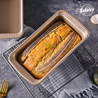 Bakeley 2Pcs - 8x4 Loaf Pan, Rectangle Baking Bread Loaf Pan Set, Non-Stick Carbon Steel, Mini Meatloaf Pan for Oven Baking, Cakes, Sourdough, Brownies, and Lasagna (8.6" x 4.8" x 2.8",Champagne Gold)
