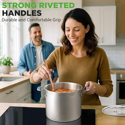 NutriChef 12-Quart Stainless Steel Stockpot with Stainless Steel Lid - 18/8 Food Grade Heavy Duty Large Stock Pot for Stew & Soup, Works w/Induction