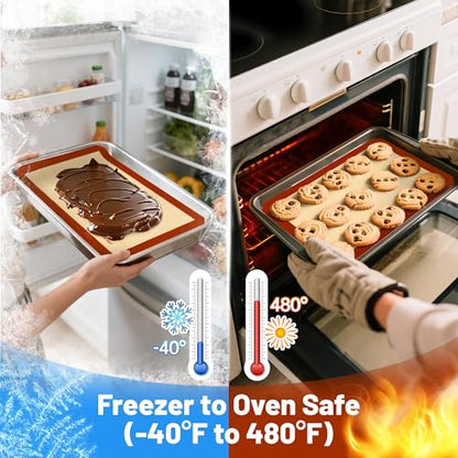 RENOOK Silicone Baking Mats, 3PACK Reusable Non-stick Baking Mats for Cookies, Easy Clean & Non-Slip Food Grade, 16.5’’ x 11.6’’ Baking Sheets for Cookies, Bread and Pastry, Baking Supplies for Oven
