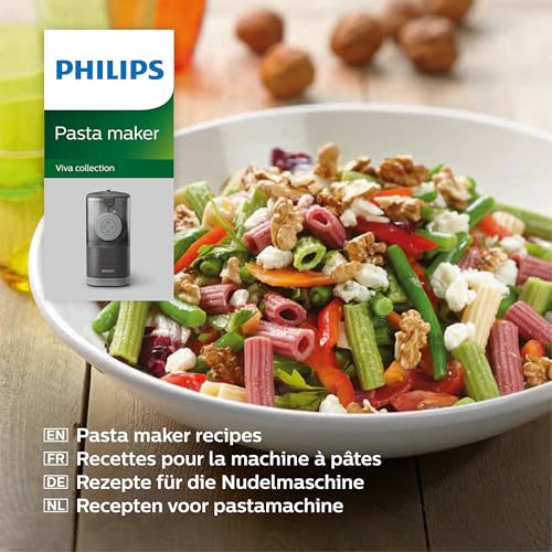 Philips Kitchen Appliances Compact Pasta and Noodle Maker, Viva Collection, Comes with 3 Default Classic Pasta Shaping Discs, Fully Automatic, Recipe Book, Small, Black (HR2371/05)