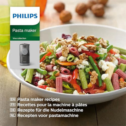 Philips Kitchen Appliances Compact Pasta and Noodle Maker, Viva Collection, Comes with 3 Default Classic Pasta Shaping Discs, Fully Automatic, Recipe Book, Small, Black (HR2371/05)