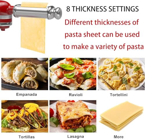 Pasta Maker Attachment for All Kitchenaid Stand Mixers, 3 PCS Kitchen Aid Pasta Attachments Included Pasta Dough Roller, Fettuccine Cutter, Spaghetti Cutter and Cleaning Brush