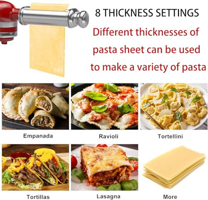 Pasta Maker Attachment for All Kitchenaid Stand Mixers, 3 PCS Kitchen Aid Pasta Attachments Included Pasta Dough Roller, Fettuccine Cutter, Spaghetti Cutter and Cleaning Brush