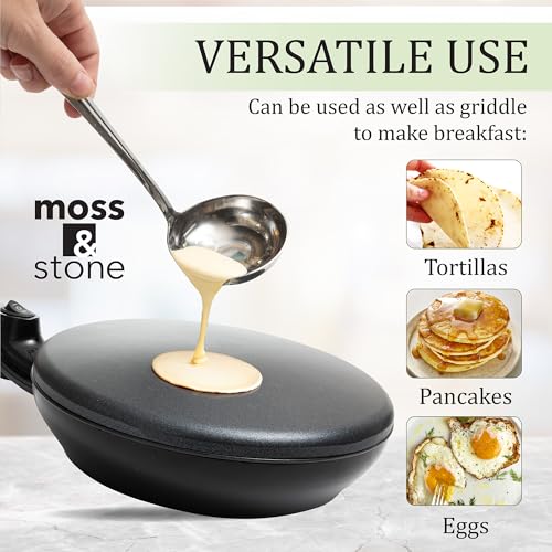 Moss & Stone Cordless Electric Crepe Maker, 8" Portable Nonstick Crepe Pan