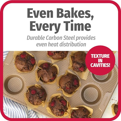 GoodCook BestBake Nonstick Textured Carbon Steel Muffin Pan, 12cp, Bronze