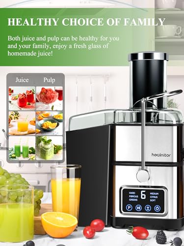 Healnitor 1200W 6-Speed Touch LCD Screen Centrifugal Juicer with 3.2'' Big Wide Chute, Juice Extractor Machines Vegetable and Fruit, Titanium Enhanced Filter, Easy Clean, BPA-Free, Silver