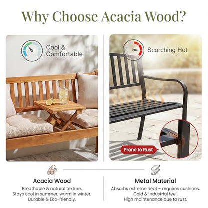 Devoko Outdoor Bench, 2-Person Garden Bench, Patio Wood Bench Outdoor Loveseat with Pull-Out Center Table for Backyard, Balcony and Patio and Garden (Log Color)
