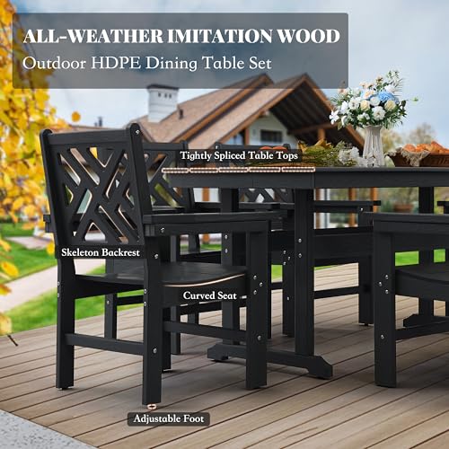 AZXZCS HDPE Dining Table Set for 10,12-Piece Outdoor Table and Chairs Include 10 Dining Chairs and 2 Pcs 62.5" Patio Dining Table with Umbrella Hole (Black)
