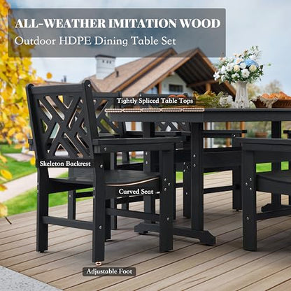 AZXZCS HDPE Dining Table Set for 10,12-Piece Outdoor Table and Chairs Include 10 Dining Chairs and 2 Pcs 62.5" Patio Dining Table with Umbrella Hole (Black)