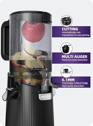 ACOQOOS Juicer Machines, 5.3" Wide Chute for Whole Fruit and Vegetable,1.8L Auto-Feed Time-Saver, Slow Masticating High Yield, Easy to Clean Cold Press Juicer with 2 Cups