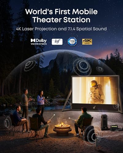 soundcore Nebula X1 Pro Triple Laser 4K Home & Outdoor Cinema Projector, 3500 ANSI Lumens Mobile Theater, 7.1.4 Spatial Sound, Official Dolby Atmos, Optical Zoom, 56000:1 Contrast, Intelligent Setup