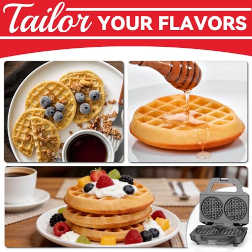 SugarWhisk 4 Inch Double Mini Waffle Maker Machine, Chaffle Maker, Waflera Electrica, Small Waffle Iron for Waffles, Keto Chaffles, Hash Browns, Cookies, Grey