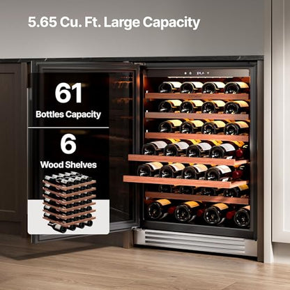 Ca'Lefort 24 Inch Wine Fridge，61 Bottle Built-in Freestanding Wine Cooler