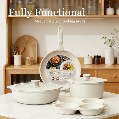 Ceramic Cookware Set, Pots and Pans Set Non stick, 21-Piece Induction Cookware, Non toxic Healthy Non Stick Kitchen Cooking Set, with Frying Pans Set, PFAS PTFE PFOA PFOS Free