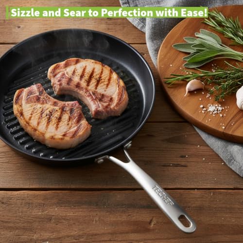 TECHEF - Onyx Collection, 12-inch Grill Pan For Stove Top, Nonstick Grill Pan For indoor cooking, PFOA-Free, Heavy-Duty Aluminum, Made In Korea (No Induction)