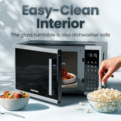 Chefman Countertop Microwave Oven 1.1 Cu. Ft., 1000 Watts with 10 Power Levels, 3 Cooking Presets with One-Touch Express Cook, 2 Defrost Settings, Child Safety Lock, & Mute Button – Stainless Steel